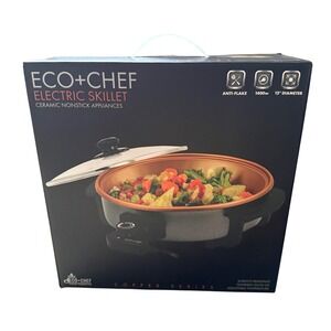 NEW Eco+Chef Electric Skillet Copper Series 12 Inch Ceramic Nonstick 1400W